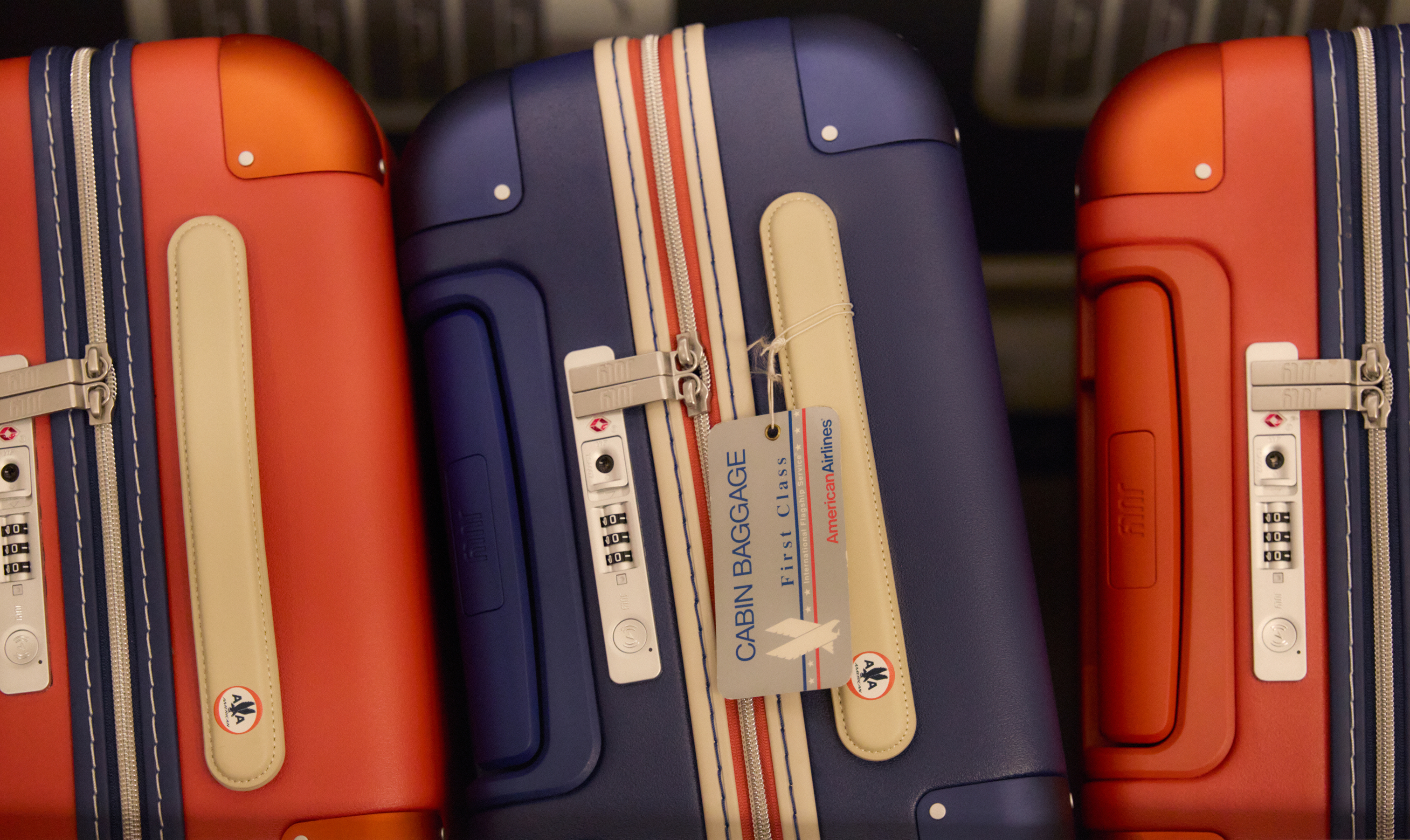 The collection lined up together, tagged for cabin baggage