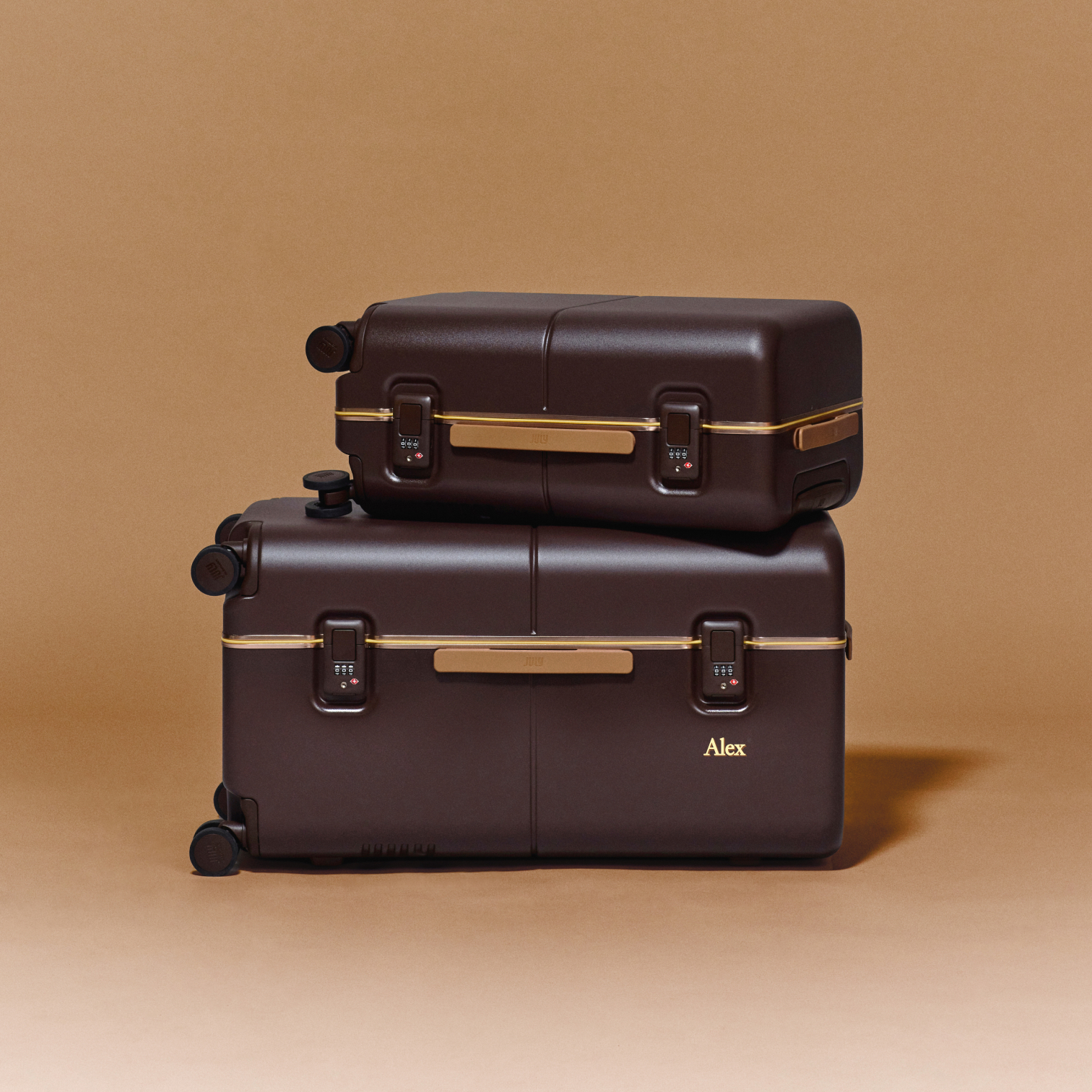 Personalised July luggage in brown
