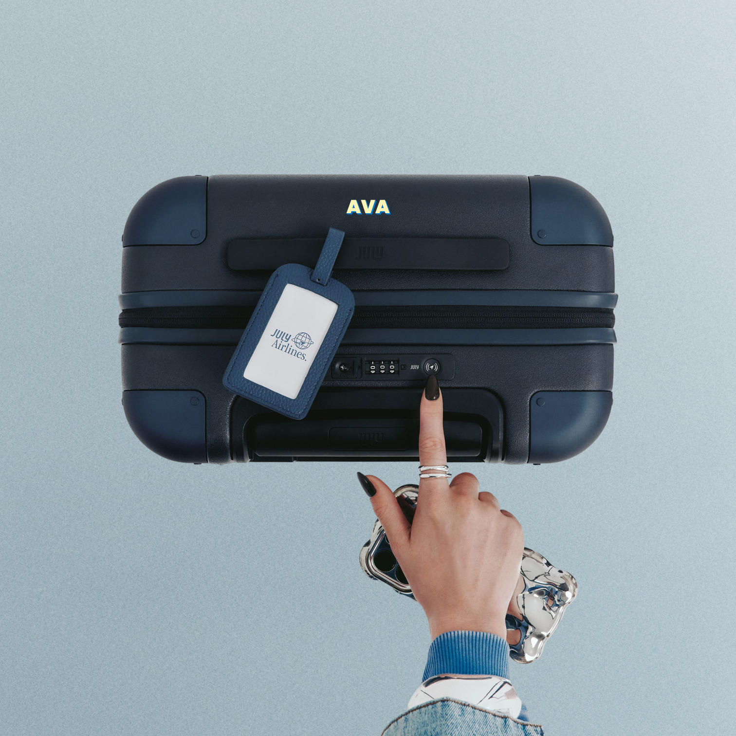 Personalised July luggage in navy